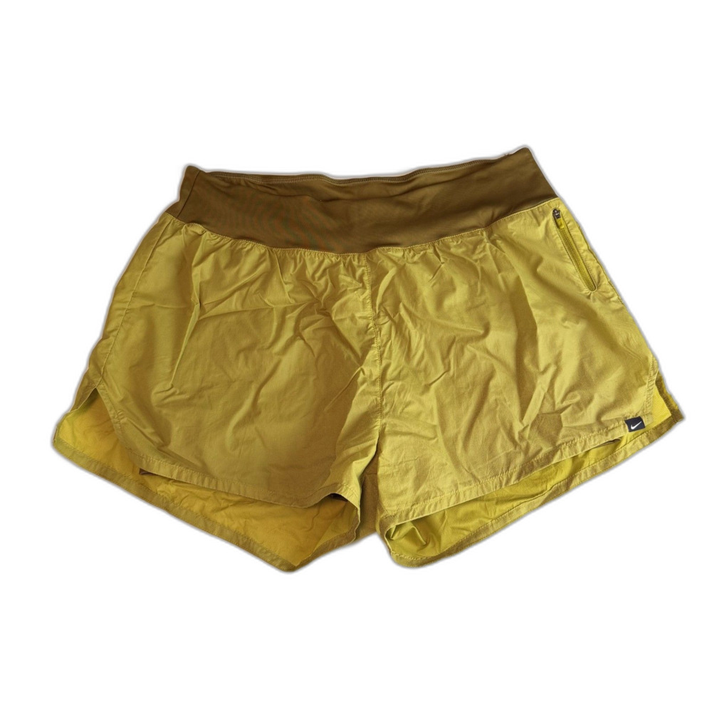 Nike Womens Athletic Run Division Shorts Size XL Mid-rise Reflective Olive Green